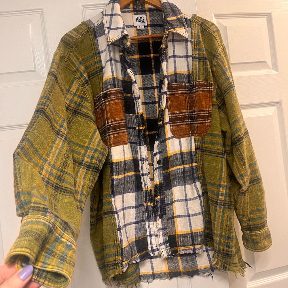 BDG Mixed Plaid Button-Down Shirt Jacket in Olive, Mustard & Brown - Picture 3 of 10